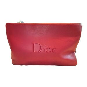 Dior Beauté Red Cosmetic Pouch | NWOT | Embossed Logo Zip Makeup Bag | Giftable